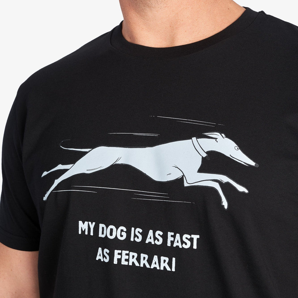 Black T-Shirt “My Dog Is as Fast as Ferrari” (Front Graphic)